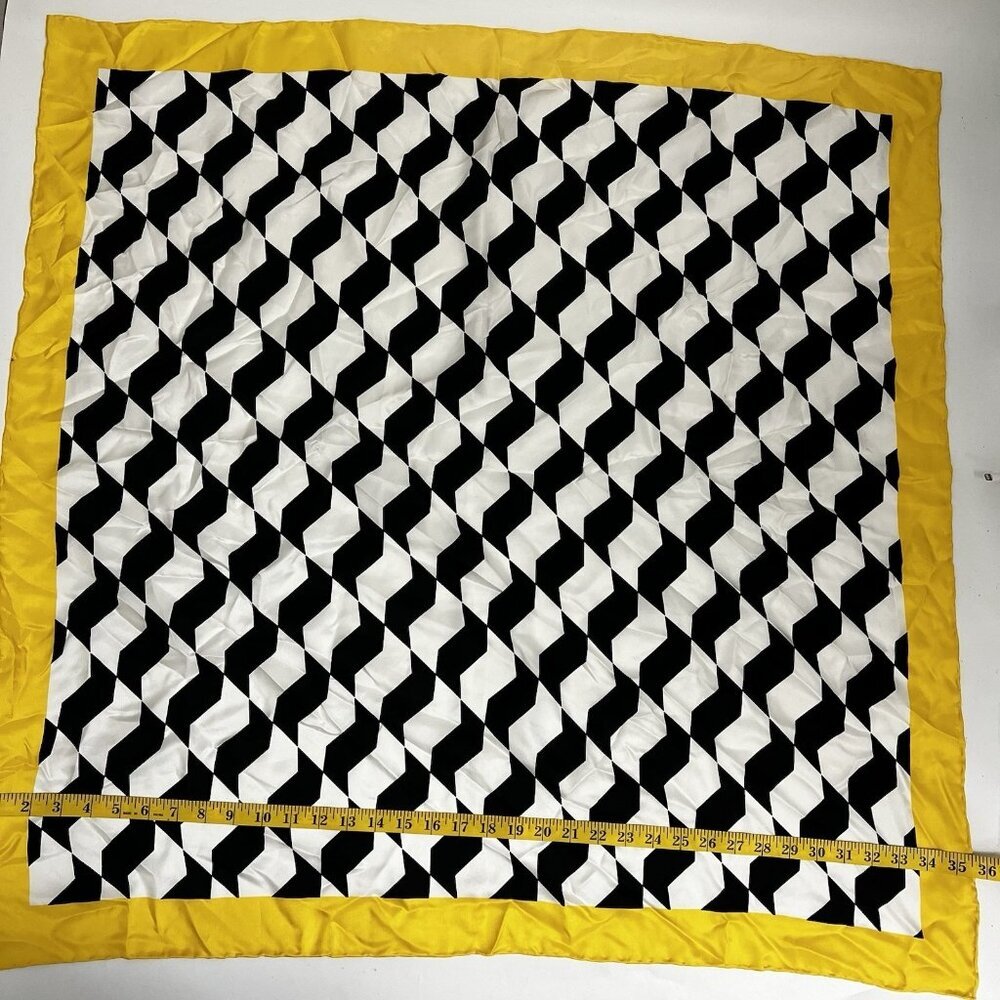Doncaster 35.5 X 35.5 White Yellow Black Silk Geometric Print Square Scarf - Picture 3 of 5